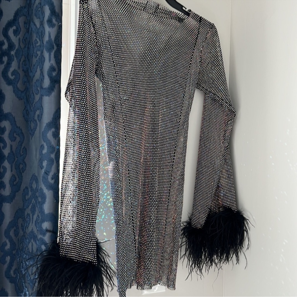 Santas brands Feathers Mini Dress in Sheer Mesh Sz M/L - Picture 12 of 15